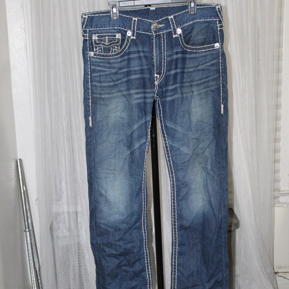 True Religion Stitched Straight w/ Flap Super T Medium Wash Denim.  Sz. 36 - Picture 1 of 12